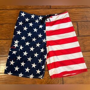 Clothin men’s swim trunk USA flag size 40 red white blue 4th of July stars nice!